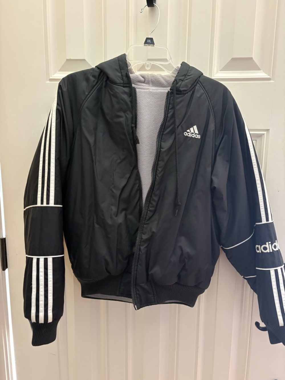 Vintage Adidas Black Hooded Jacket Coat Reversible Size Small
